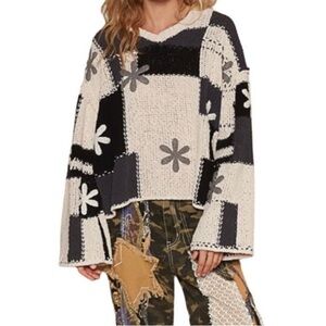 POL Hoodie Floral Patchwork Chenille
Pullover Sweater Boho Large Boutique